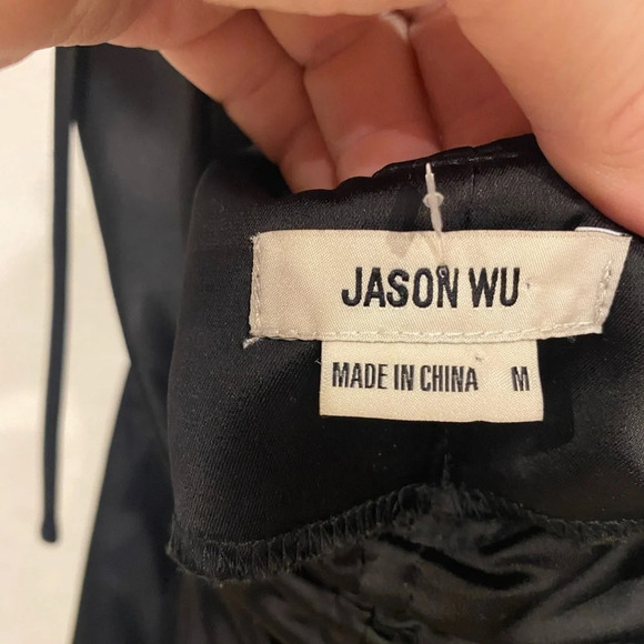 NWT Jason Wu Black Ruched Front Tie Shoulder Midi Dress Size Medium - Picture 4 of 5